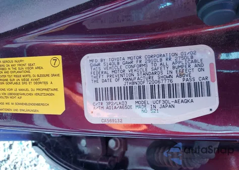 2002 Lexus Ls 430 z USA, uszkodzony, nr VIN JTHBN30F720067776